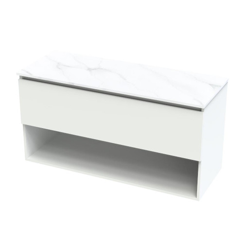Pinnacle Pro Arctic Vanity 1200mm Drawer Open White Melamine