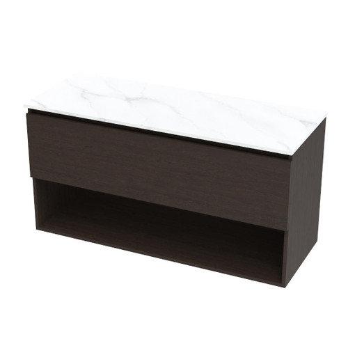 Pinnacle Pro Arctic Vanity 1200mm Left Hand Bowl Drawer Open Colour