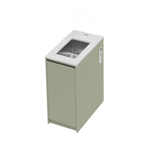 Mako 70 Laundry Cabinet 400mm Left Hinge 1 Door (F2) Colour/Woodgrain Bright White Benchtop With Under Mount Sink (250 x 400) Tap Hole Only (No Tap)