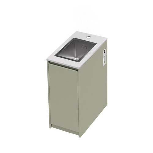 Mako 70 Laundry Cabinet 400mm Right Hinge 1 Door (F2) Colour/Woodgrain Bright White Benchtop With Top Mount Sink (250 x 400) Tap Hole Only (No Tap)