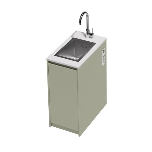 Mako 70 Laundry Cabinet 400mm Right Hinge 1 Door (F2) Colour/Woodgrain Bright White Benchtop With Top Mount Sink (250 x 400) Chrome Gooseneck Sink MixerIncluded