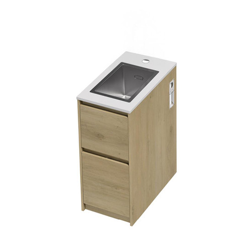 Mako 70 Laundry Cabinet 400mm 2 Drawer (F2) Colour/Woodgrain Bright White Benchtop With Top Mount Sink (250 x 400) Tap Hole Only (No Tap)