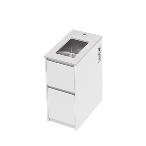Mako 70 Laundry Cabinet 400mm 2 Drawer (F1) White Velvet Bright White Benchtop With Under Mount Sink (250 x 400) Tap Hole Only (No Tap)