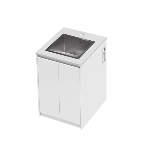 Mako 70 Laundry Cabinet 600mm 2 Door (F1) White Velvet Bright White Benchtop With Top Mount Sink (400 x 400) Tap Hole Only (No Tap)