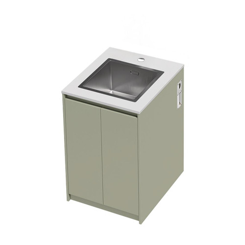 Mako 70 Laundry Cabinet 600mm 2 Door (F2) Colour/Woodgrain Bright White Benchtop With Top Mount Sink (400 x 400) Tap Hole Only (No Tap)