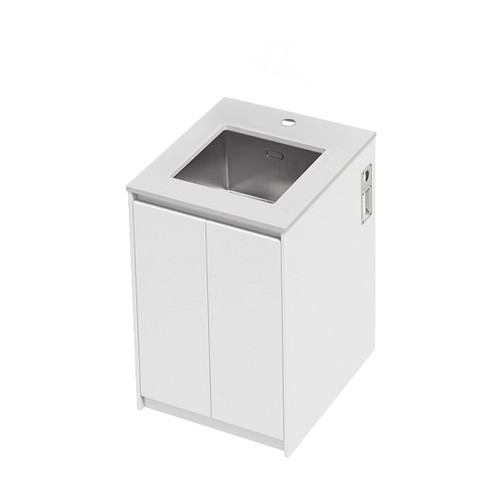 Mako 70 Laundry Cabinet 600mm 2 Door (F1) White Velvet Bright White Benchtop With Under Mount Sink (400 x 400) Tap Hole Only (No Tap)