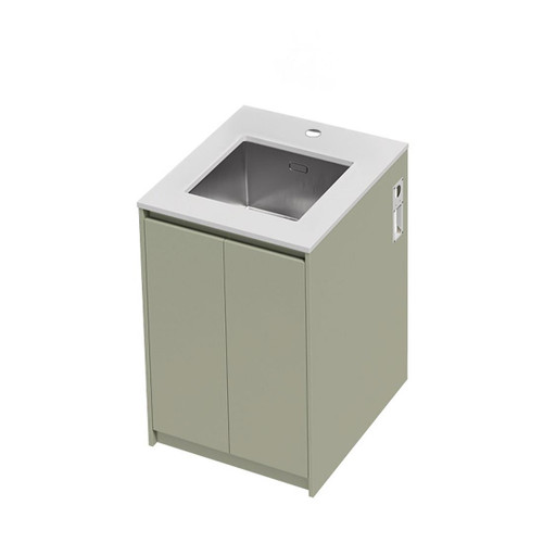 Mako 70 Laundry Cabinet 600mm 2 Door (F2) Colour/Woodgrain Bright White Benchtop With Under Mount Sink (400 x 400) Tap Hole Only (No Tap)