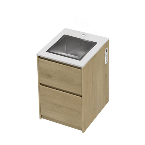 Mako 70 Laundry Cabinet 600mm 2 Drawer (F2) Colour/Woodgrain Bright White Benchtop With Top Mount Sink (400 x 400) Tap Hole Only (No Tap)