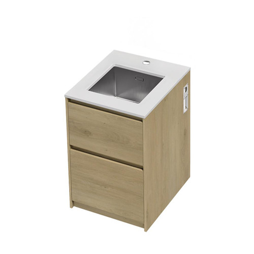 Mako 70 Laundry Cabinet 600mm 2 Drawer (F2) Colour/Woodgrain Bright White Benchtop With Under Mount Sink (400 x 400) Tap Hole Only (No Tap)
