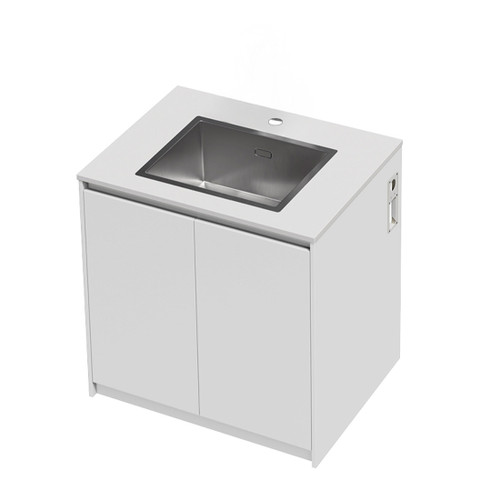 Mako 70 Laundry Cabinet 900mm 2 Door (F1) White Velvet Bright White Benchtop With Top Mount Sink (500 x 400) Tap Hole Only (No Tap)