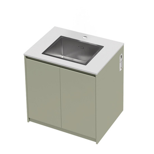 Mako 70 Laundry Cabinet 900mm 2 Door (F2) Colour/Woodgrain Bright White Benchtop With Top Mount Sink (500 x 400) Tap Hole Only (No Tap)