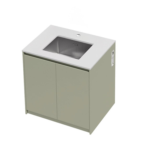 Mako 70 Laundry Cabinet 900mm 2 Door (F2) Colour/Woodgrain Bright White Benchtop With Under Mount Sink (500 x 400) Tap Hole Only (No Tap)