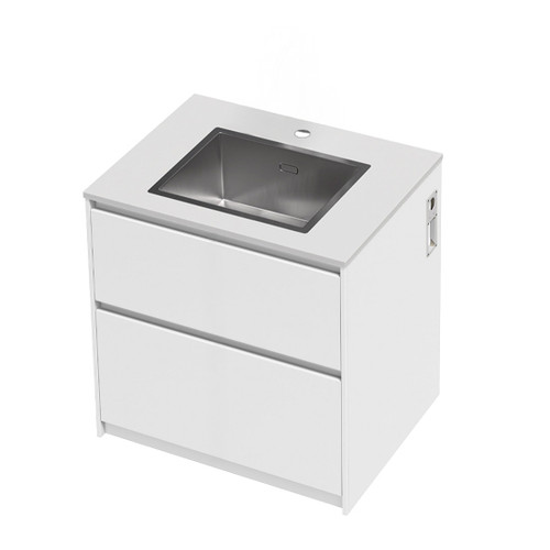Mako 70 Laundry Cabinet 900mm 2 Drawer (F1) White Velvet Bright White Benchtop With Top Mount Sink (500 x 400) Tap Hole Only (No Tap)