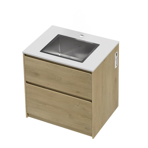 Mako 70 Laundry Cabinet 900mm 2 Drawer (F2) Colour/Woodgrain Bright White Benchtop With Top Mount Sink (500 x 400) Tap Hole Only (No Tap)