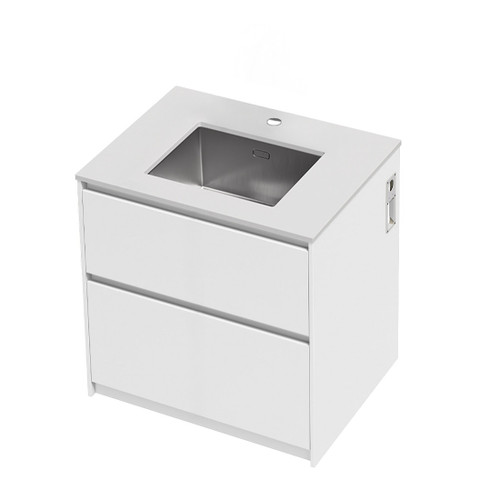 Mako 70 Laundry Cabinet 900mm 2 Drawer (F1) White Velvet Bright White Benchtop With Under Mount Sink (500 x 400) Tap Hole Only (No Tap)