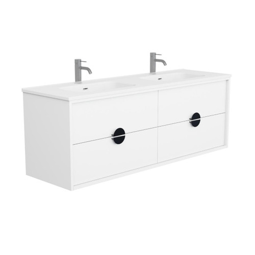 Full Moon Vanity 1500mm Double Integrated Basin Four Drawer Include Gloss White Top