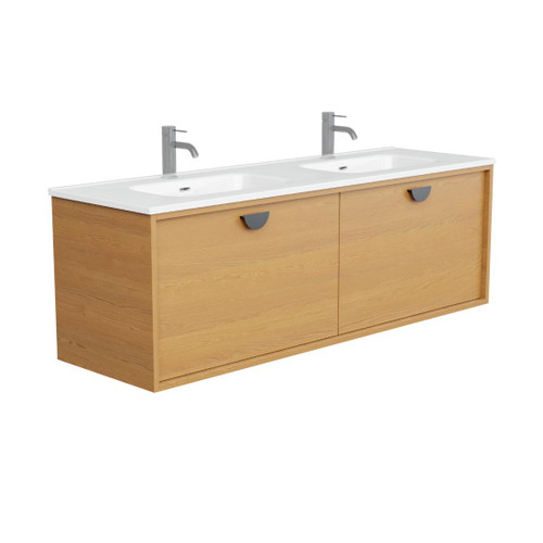 Half Moon Vanity 1500mm Double Integrated Basin Double Drawer Include Gloss White Top