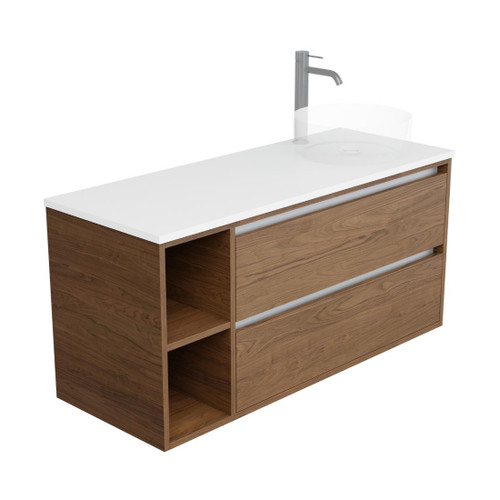 Lume Vanity 1200mm Right Offset Double Drawer Left Shelf Include Top