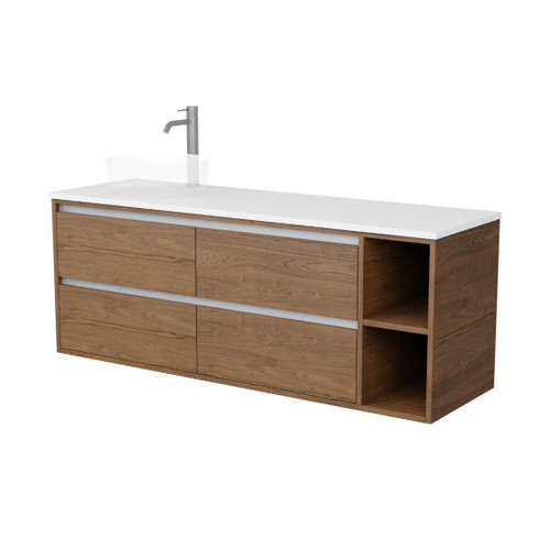 Lume Vanity 1500mm Left Offset Four Drawer Right Shelf Include Top