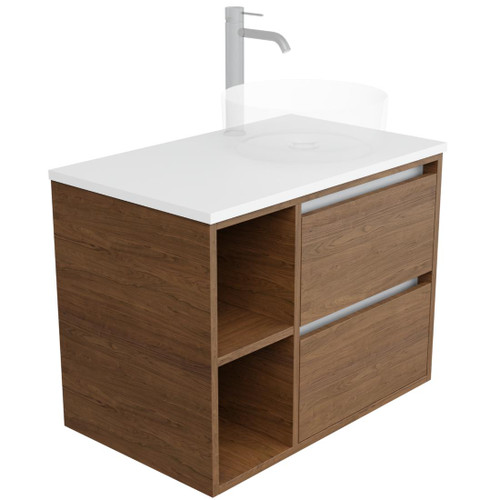 Lume Vanity 750mm Centre Basin Double Drawer Left Shelf Include Top