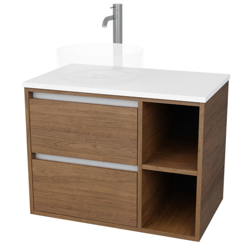 Lume Vanity 750mm Centre Basin Double Drawer Right Shelf Include Top