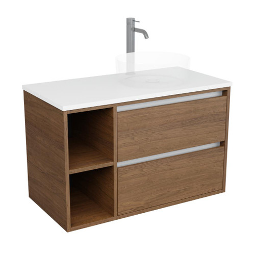 Lume Vanity 900mm Centre Basin Double Drawer Left Shelf Include Top