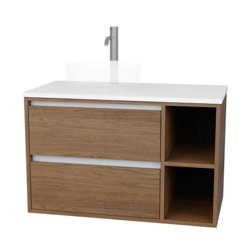 Lume Vanity 900mm Centre Basin Double Drawer Right Shelf Include Top