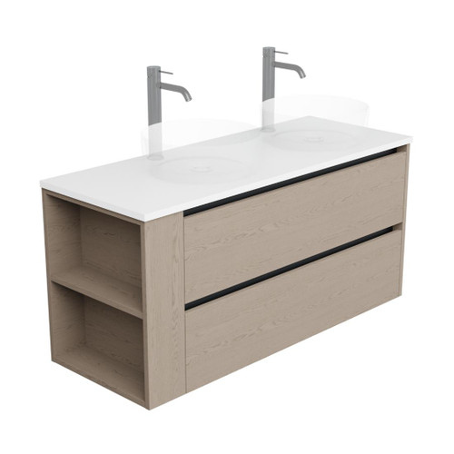 Zeon Vanity 1200mm Double Basin Double Drawer Left Shelf Include Top