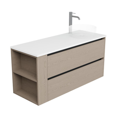 Zeon Vanity 1200mm Right Offset Double Drawer Left Shelf Include Top