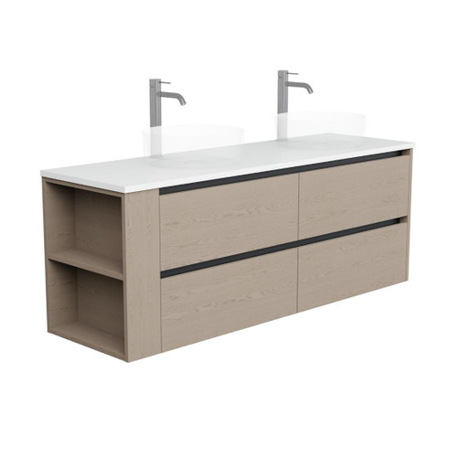 Zeon Vanity 1500mm Double Basin Four Drawer Left Shelf Include Top