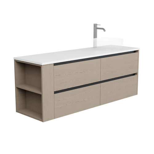 Zeon Vanity 1500mm Right Offset Four Drawer Left Shelf Include Top