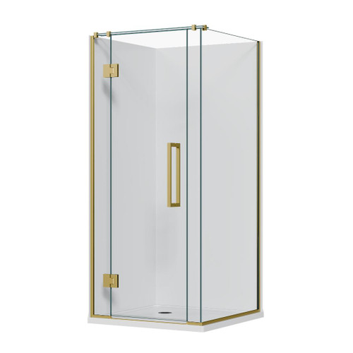 Aston Hinged Acrylic Shower 2 Sided 915 x 915mm Flat Wall Brushed Brass