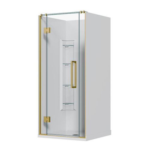 Aston Hinged Acrylic Shower 3 Sided 915mm Corner Mould Brushed Brass