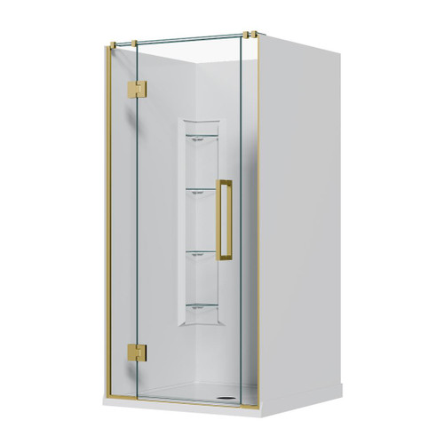 Aston Hinged Acrylic Shower 3 Sided 1000mm Corner Mould Brushed Brass