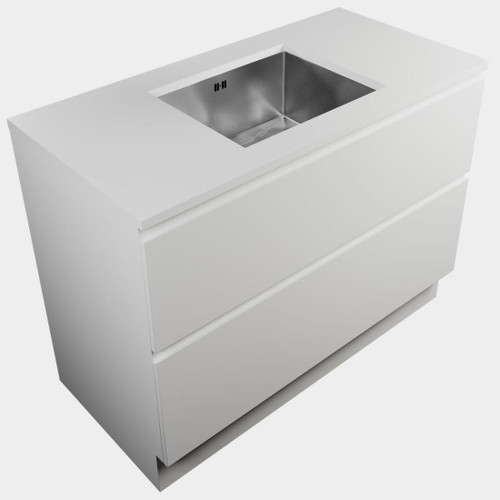 Modern Laundry Base Kit 1200 2 Drawers White Kordura Top With Stainless Steel Sink White Gloss