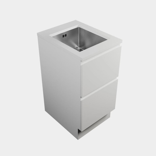 Modern Laundry Base Kit 450 2 Drawers White Kordura Top With Petite Stainless Steel Sink White Gloss