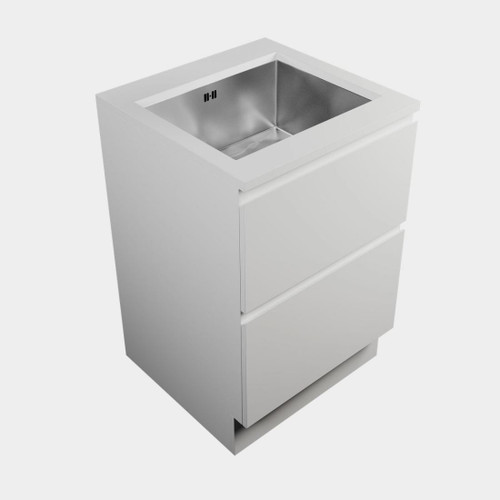 Modern Laundry Base Kit 600 2 Drawers White Kordura Top With Stainless Steel Sink White Gloss