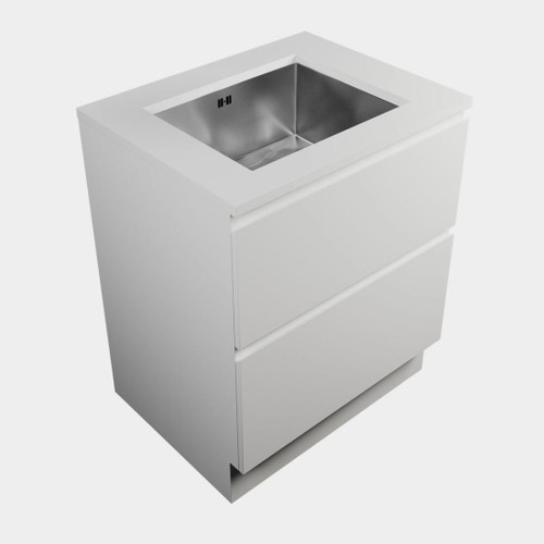 Modern Laundry Base Kit 750 2 Drawers White Kordura Top With Stainless Steel Sink White Gloss