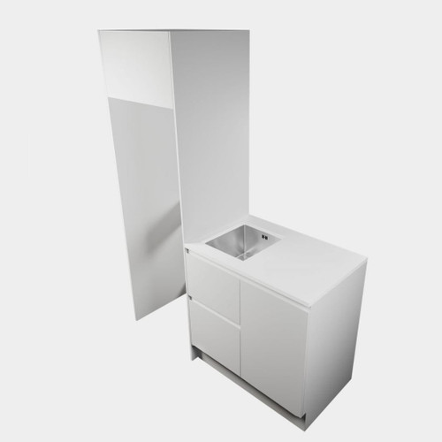 Modern Laundry Smart Fit Kit 450 2 Drawers Accessory Cabinet Single Hamper Stacker Kit White Kordura Top With Petite Stainless Steel Sink Custom Colour