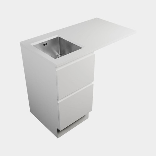 Modern Laundry Starter Kit 450 2 Drawers White Kordura Top Overhang Right With Petite Stainless Steel Sink Timber Veneer