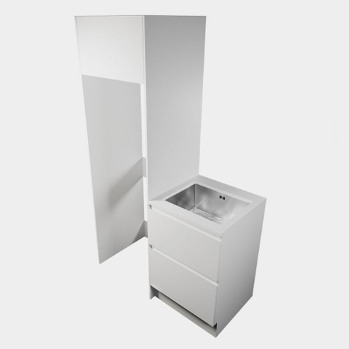 Modern Laundry Studio Kit 600 2 Drawers Stacker Kit White Kordura Top With Stainless Steel Sink Timber Veneer