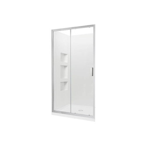 Valencia Elite Alcove Sliding 3-Sided Shower 1200 x 1000mm Metallic Frame Side Recessed Wall Centre Waste