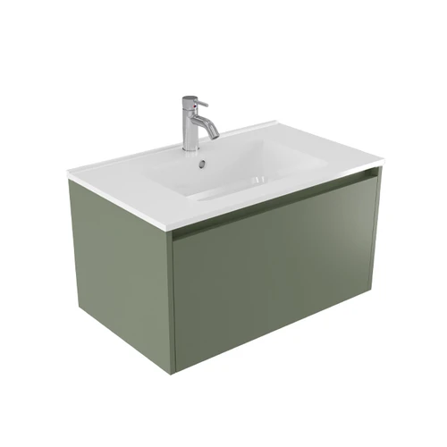 Fucina Vanity Wall 750 1 Taphole Polymarble Top 1 Drawer Green Slate
