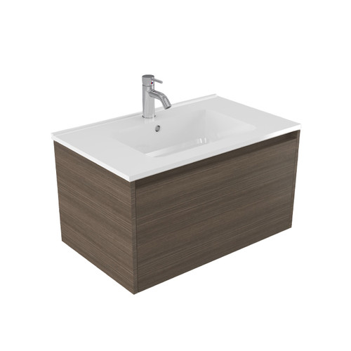 Fucina Vanity Wall 750 1 Taphole Polymarble Top 1 Drawer Charred Oak Organic