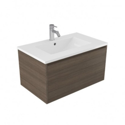 Fucina Vanity Wall 750 1 Taphole Polymarble Top 1 Drawer Charred Oak Organic