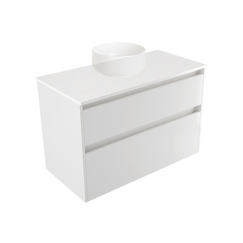 Fucina Vanity Wall 900 Motion E Stone Top 2 Drawer Dezigna White Gloss