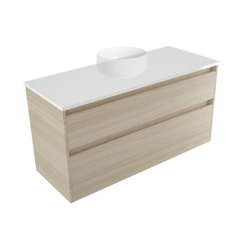 Fucina Vanity Wall 1190 White E Stone Top 2 Drawer Seasoned Oak