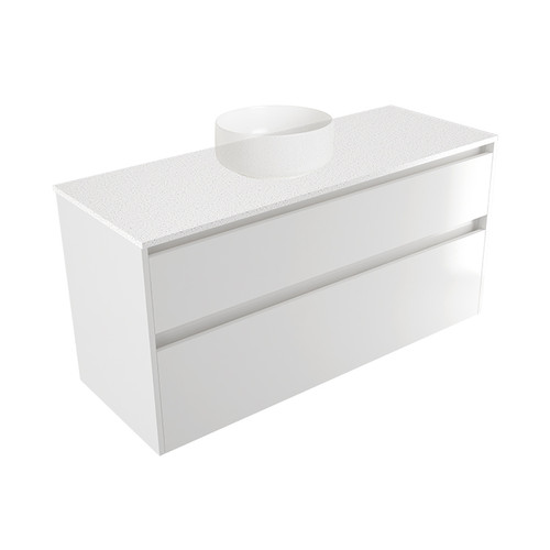 Fucina Vanity Wall 1200 Motion E Stone Top 2 Drawer Dezigna White Gloss