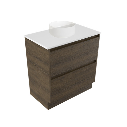 Fucina Vanity Floor 750 White E Stone Top 2 Drawer Smokey Oak Timberland