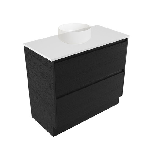 Fucina Vanity Floor 900 White E Stone Top 2 Drawer Dezigna Black Timberland